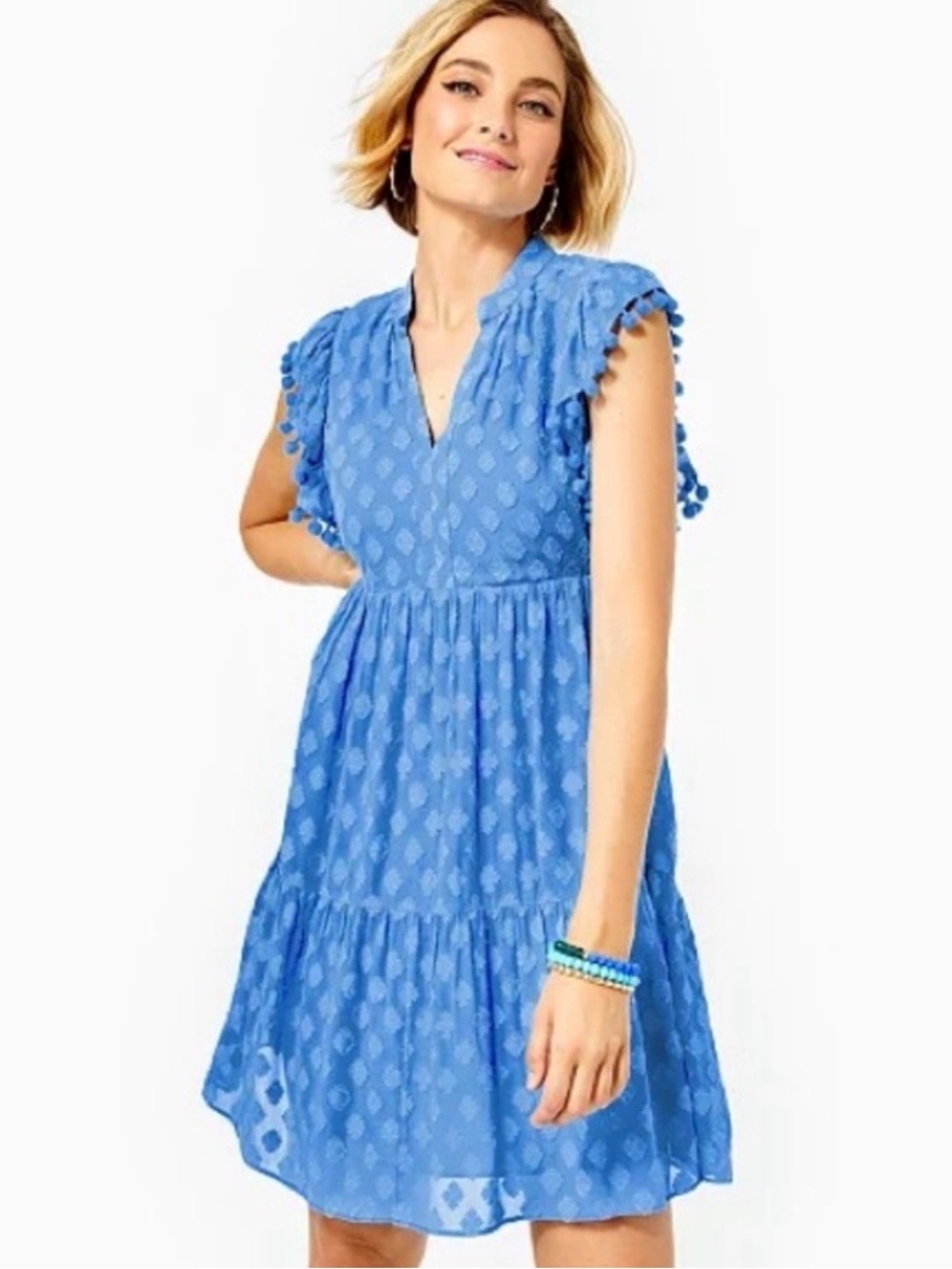 Lilly Pulitzer Arleah PomPom Blue Thistle Daiquiri Ditsy Dress size 12